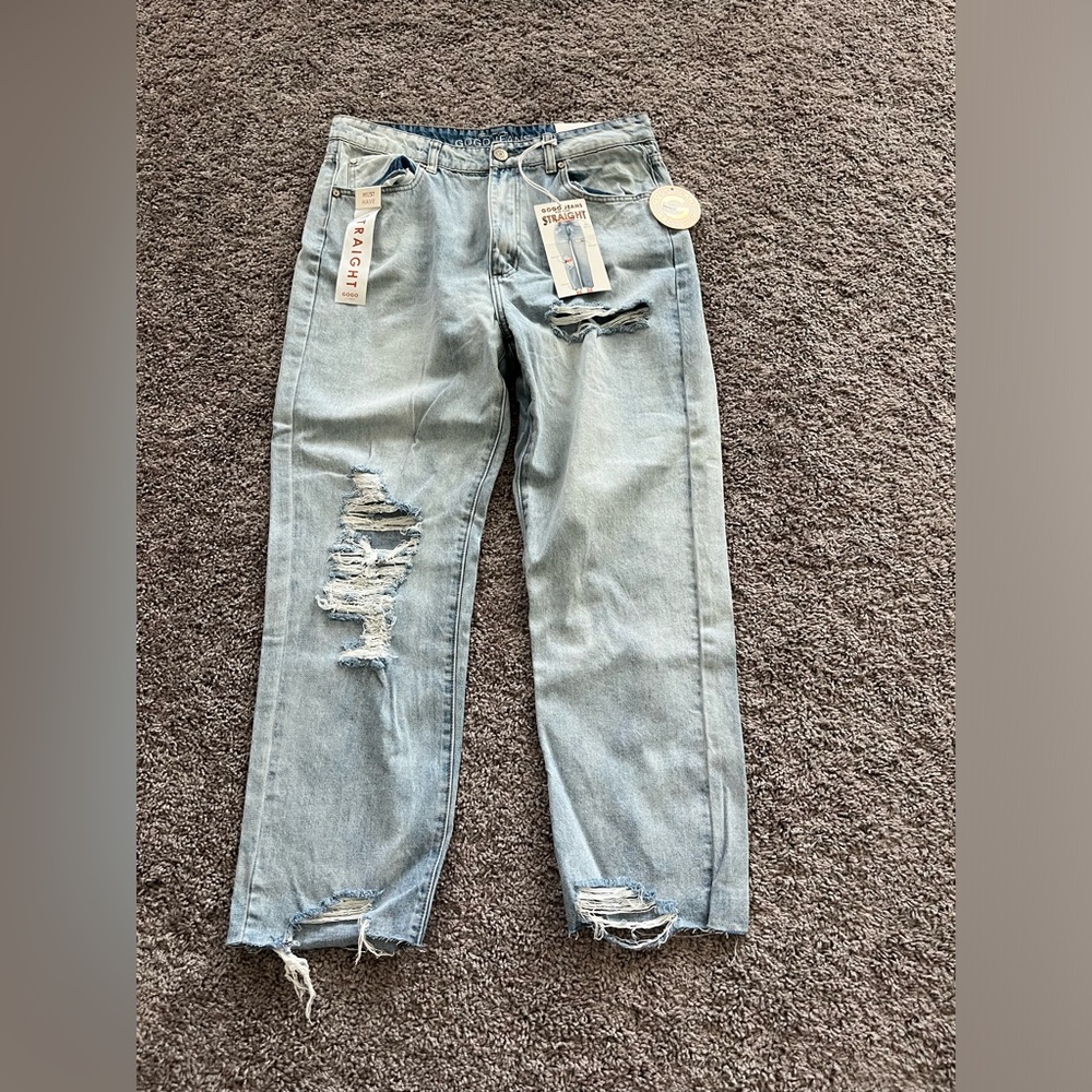 GOGO Light Blue Distressed Straight Leg Jeans